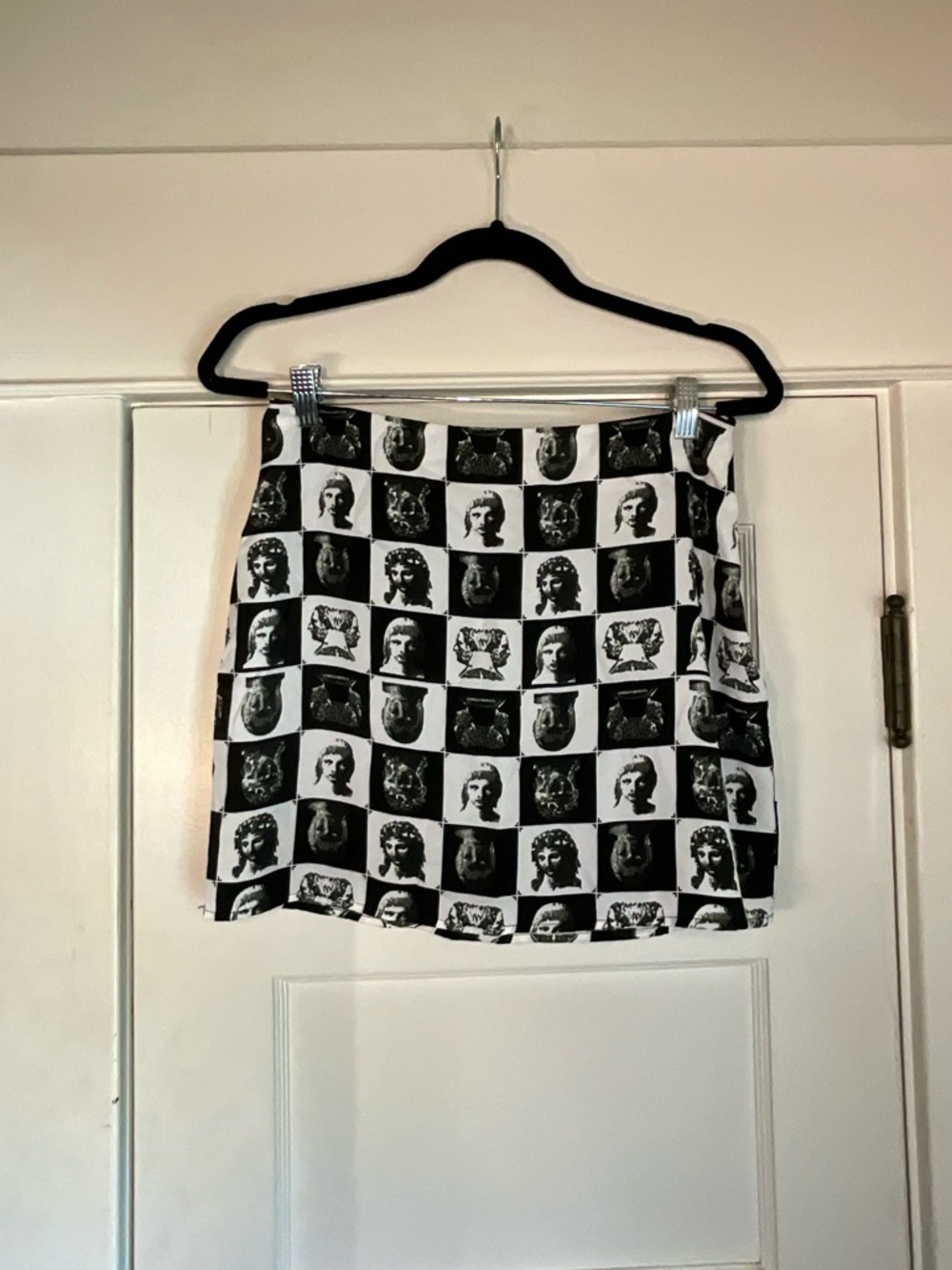Pretty Garbage Art Print Checkered Mini Skirt